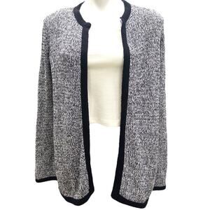 Ann Taylor Cardigan Sweater Coat Open Jacket GRAY Knit Black Trim Women's Small